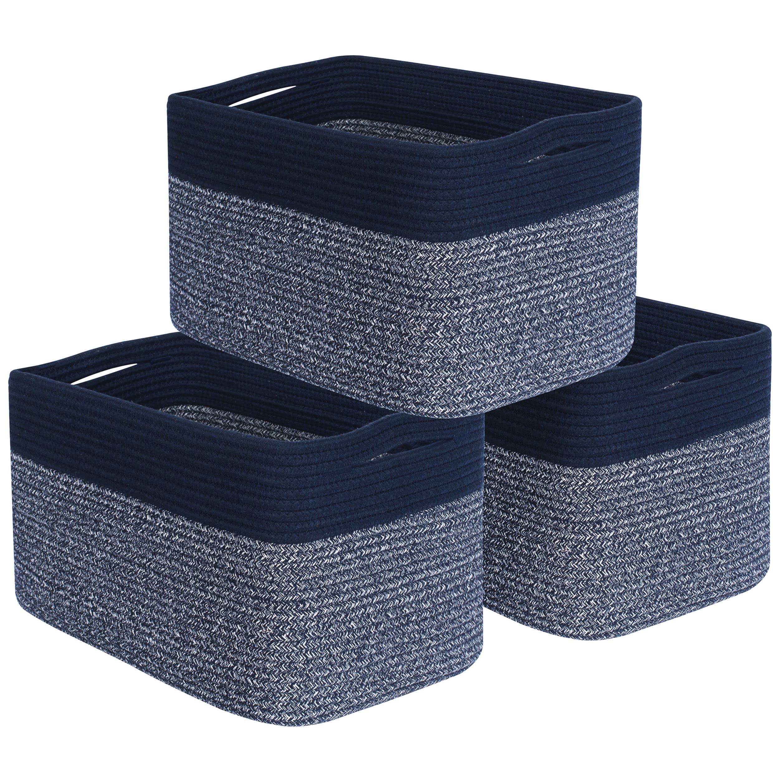 Photo 1 of MINTWOOD Design 3-Pack Storage Baskets for Shelves, Playroom and Classroom, Book Basket, Decorative Storage Cube Bins, Woven Closet Organizers, Pantry and Shoe Organizer, Navy Blue