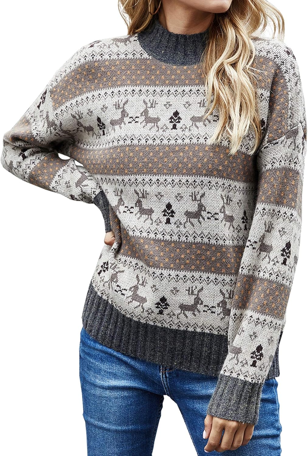 Angashion Women's Sweaters Casual Oversized Leopard Printed Crew Neck Long Sleeve Knitted 