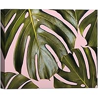 SIGNWIN Canvas Wall Art Tropical Green Monstera Leaves with Pink Background Botanical Plants Digital Art Modern Art Beach Closeup Relax/Calm for Living Room, Bedroom, Office - 12x18 inches