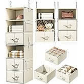Vailando 6-Shelf Hanging Closet Organizer with 3 Drawers, 2 Separable 3-Shelf Closet Organizers and Storage for Wardrobe Organization, Hanging Dresser for Nursury & Dorm Clothes Organizer, Beige