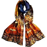 Van Gogh and Claude Monets Paintings, Fashion Silk Scarf Premium Shawl Wrap Art (Van Gogh - Starry Night)