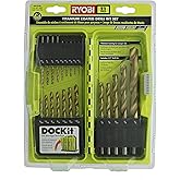 Ryobi A972101 21 Piece Titanium Drill Bit Set w/ Plastic Locking Storage Case and Foldout Rubberized Organization Solution