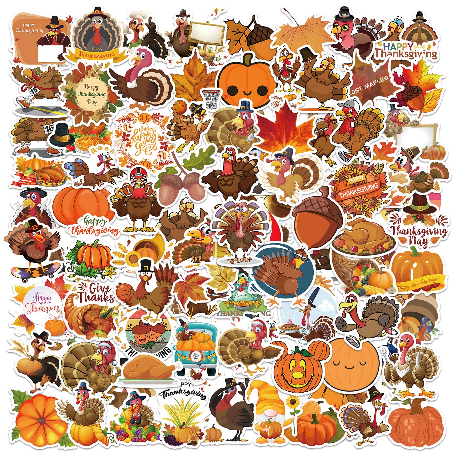 Photo 1 of 100PCS Fall Stickers Bulk, Thanksgiving Turkey Pumpkin Gifts for Kids, Autumn Waterproof Vinyl Stickers for Water Bottles, Scrapbooking, Harvest Party Favorites