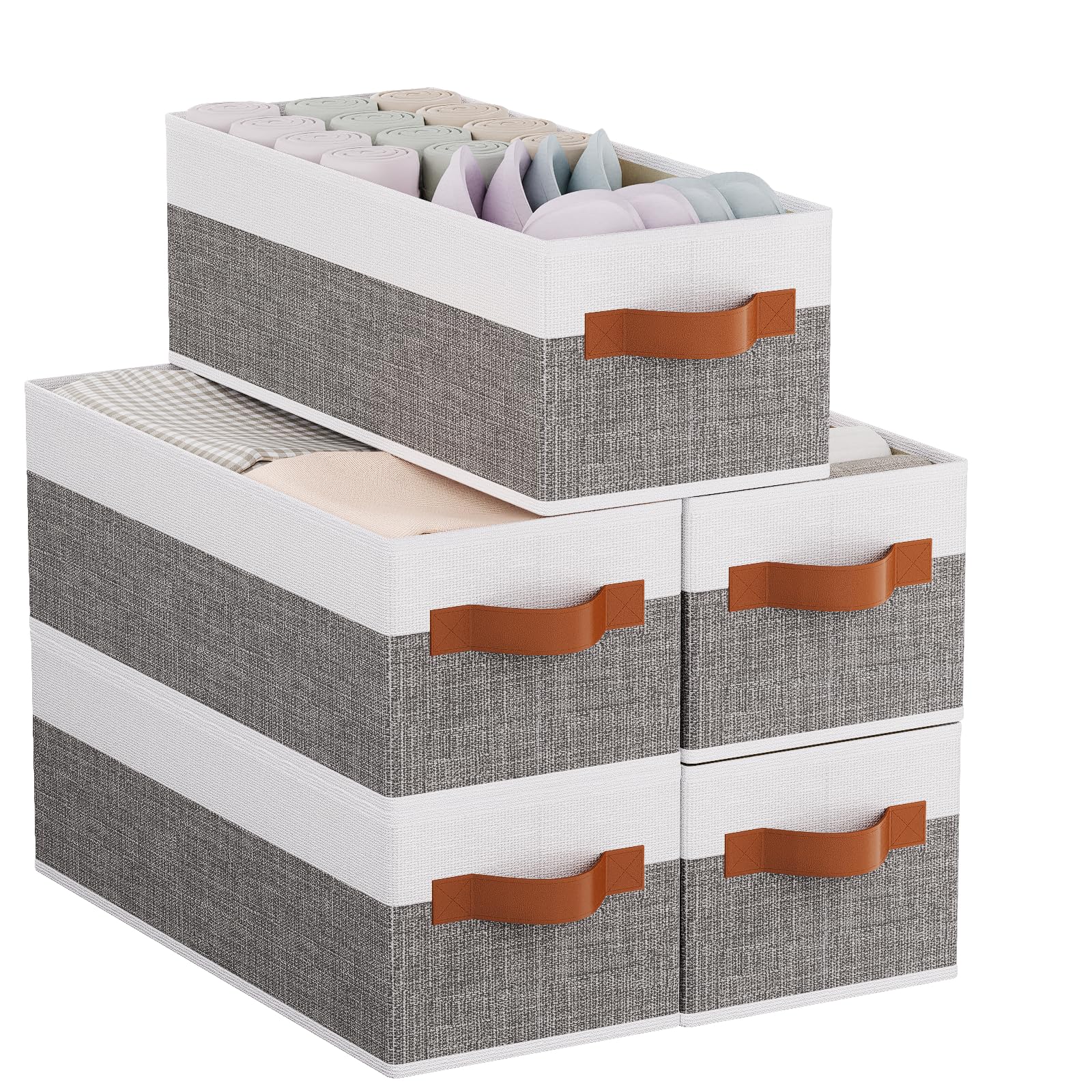 YheenLf Foldable Storage Basket, Open Fabric Clothes Box,Baskets for Organizing in Closets, Shelves, Living Room and Bathrooms, White and Gray, 5-Pack, 38×15.5×13 cm — image 1