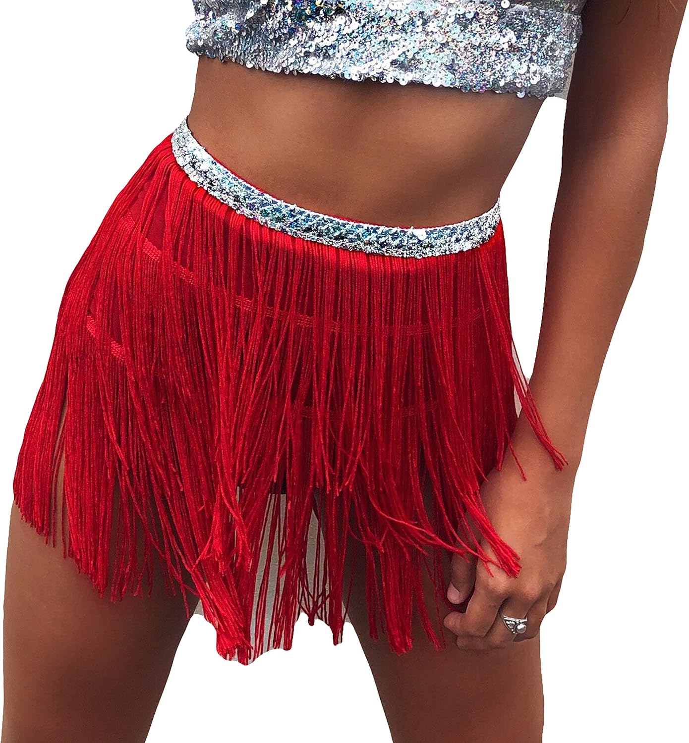 Wuchieal Belly Dance Costume Hip Scarf Belt Tribal Fringe Tassel wrap Belt (White, One Size): Clothing