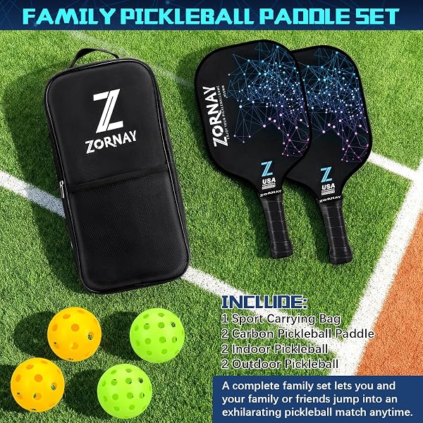 BEGINNER PICKLEBALL PADDLES SET OF 2 WITH BALL AND BAG, USAPA APPROVED LIGHTWEIGHT PICKLEBALL PADDLES, FIBERGLASS PICKLE BALL RACKETS FOR BEGINNERS, MEN, WOMEN, COUPLE, FAMILY