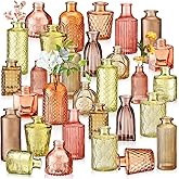 Yaomiao 30 Pcs Vases Bulk Colored Flower Glass Bud Vases Valentine Vintage Colored Glass Bottles Colorful Rustic Embossed for Home Wedding Table Decorations Gifts(Orange Yellow Series)