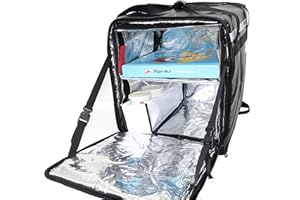 NINONLY PK-76F: Large Doubledeck Insulated Pizza/Food Delivery Backpack, 16"x 15"x 18", with Divider, Cup Holder. Waterproof Thermal Food Take-Out Box, Keep Hot/Cold, 76Liters (Black)