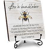 ‘Be A Bumblebee’ Motivational 5.1x5.1 Wooden Plaque with Stand, Inspirational Rustic Home Decor, Inspirational Decorations for Desk, Table, Shelves, etc., Gifts for Friends, Family, etc.(069)