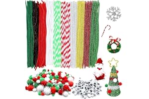 CH HAICHENG 500Pcs Christmas Pipe Cleaners Craft Set, Including 200 Pcs Pipe Cleaners 200 Pcs Pom Poms 100 Pcs Wiggle Googly Eyes Self Adhesive, Assorted Colors and Assorted Sizes for DIY Art Craft