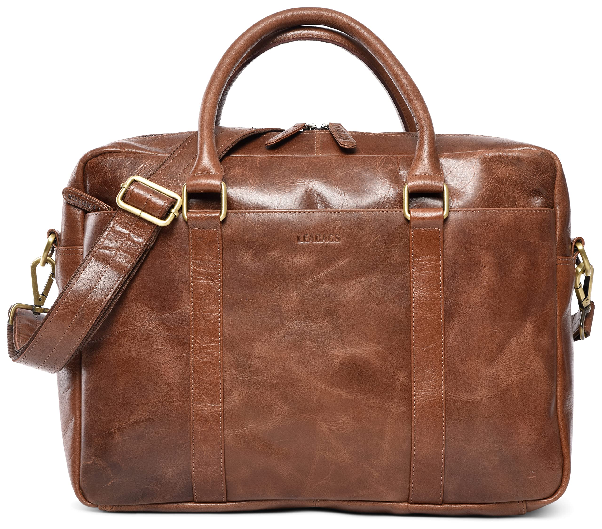 LEABAGS Istanbul Leather Shoulder Bag I 15 inch Laptop Bag I Genuine Buffalo Leather Messenger Bag I Briefcase I Vintage Leather Bag I Desk Bag I 40x30x12cm