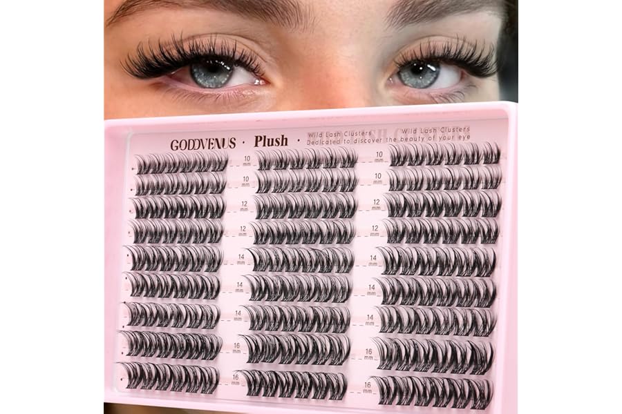 Goddvenus Plush Lash Clusters Natural Wispy Cluster Eyelash Extensions, Fluffy DIY Lash Extension at Home for Natural Look, D Curl Individual Eyelashes