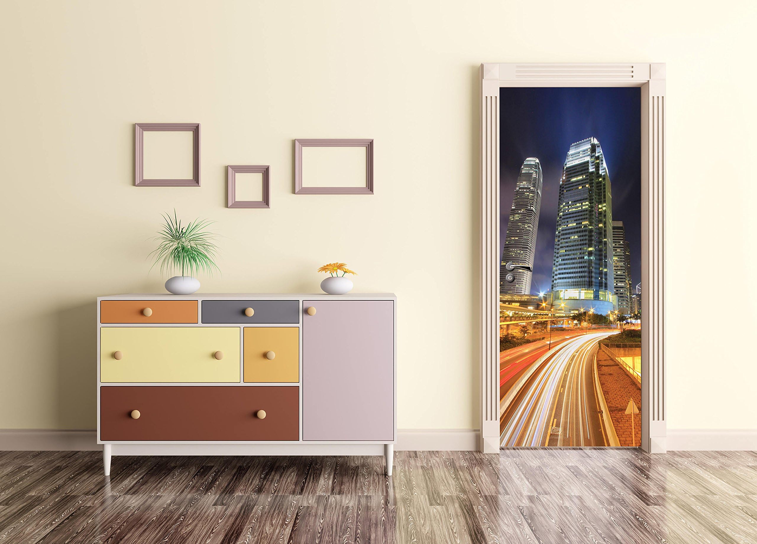 Estrellaw City Lights Door Wallpaper Murals Wall Stickers for Home Decoration Self-Adhesive Vinyl Peel and Stick Removable Art Door Decals 30.3x78.7