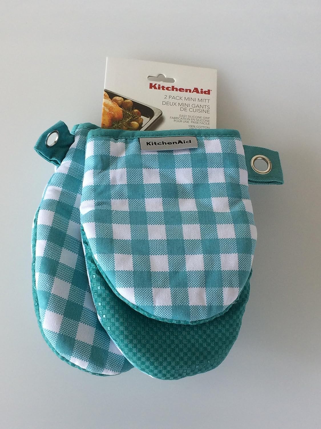 Town & Country Living KitchenAid Mini Oven Mitts Set Aqua Gingham