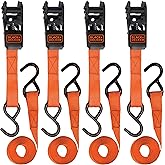 BLACK+DECKER BD1005 Black/Orange 1" x 10' Ratchet Tie Down Straps - 300 lb Safe Working Load / 900 lb Break Strength, 4 Pack