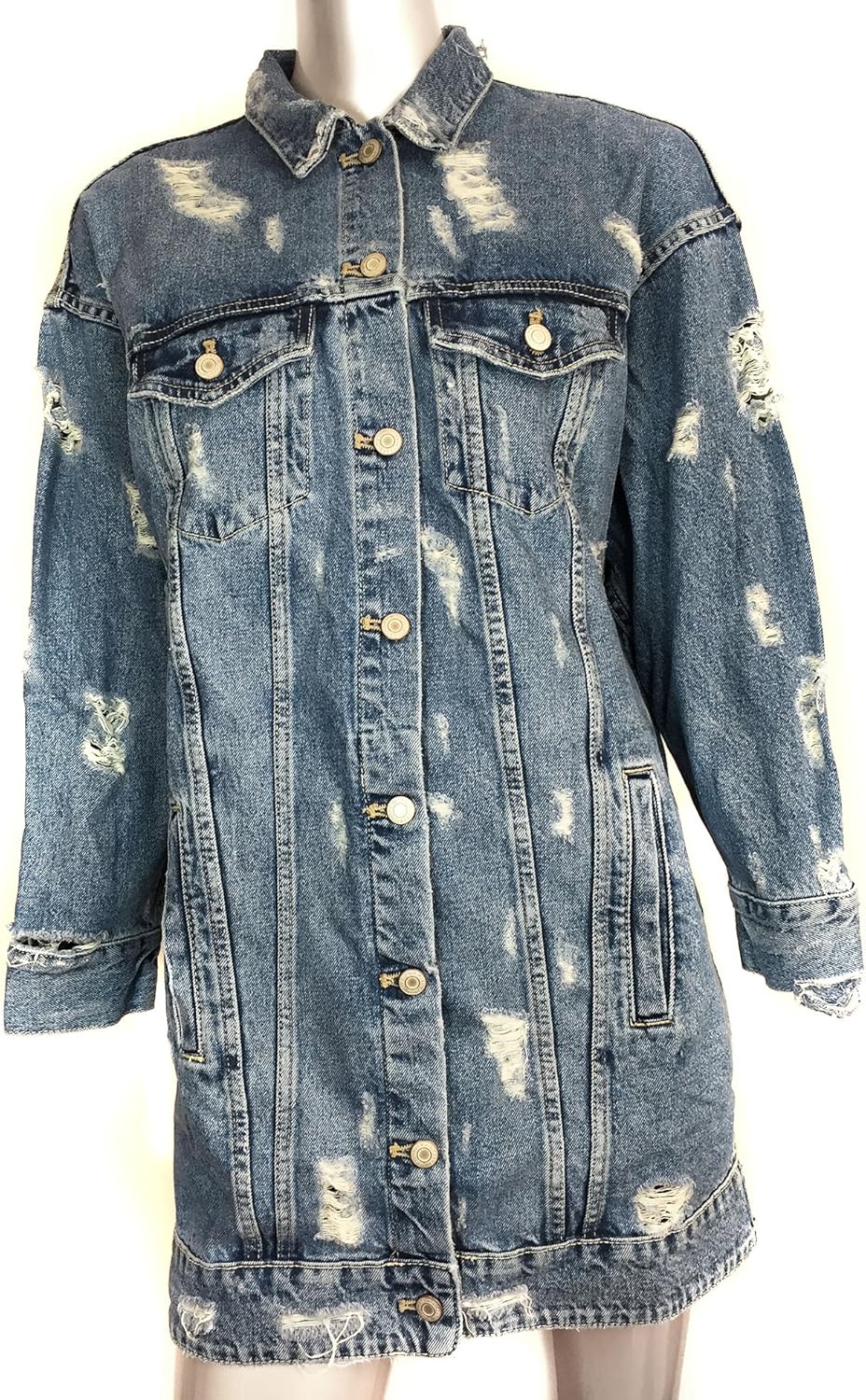 Zara Women Long denim jacket 5252/011 (Medium) at Amazon Women's Coats Shop