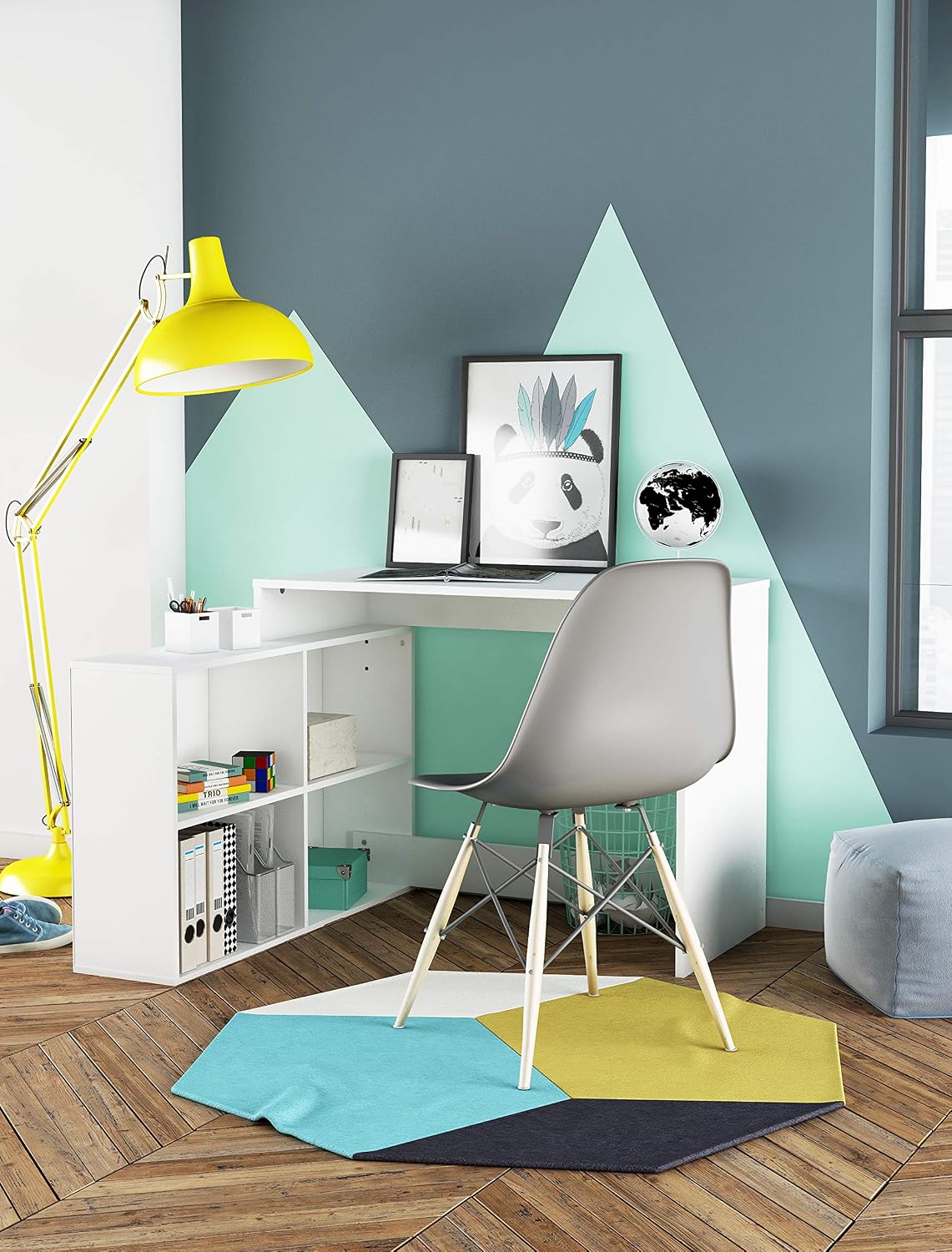 Demeyere 254460 Corner Desk, Wood, Pearl White, Shannon Oak, 111.9x100.7x76.7 cm - Image 5