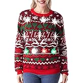 Giggling Getup Ugly Christmas Sweater with Light, LED Ugly Christmas Sweater for Women Men Kids 2025 Nordic Pattern(Red)