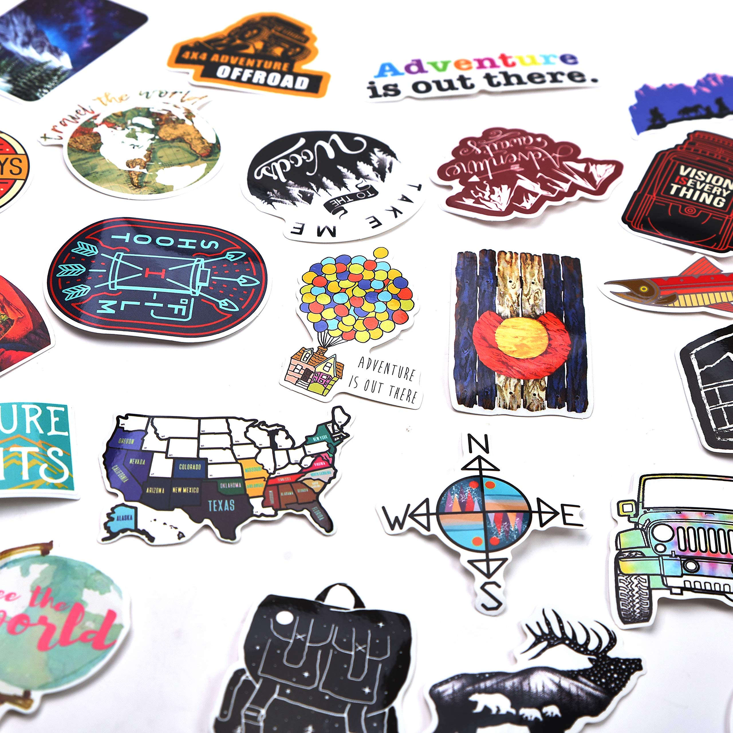 Mizzuco Vinyl Stickers Waterproof Adventure Stickers 66 Pieces for Laptop Bumper Helmet Ipad Car Luggage Water Bottle (HW223)