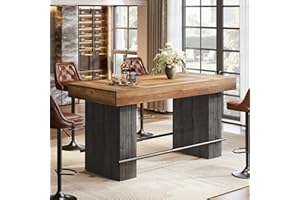 Tribesigns 63 Inch Bar Table, Industrial Counter Height Pub Dining Table, Rectangular Home Bar Units with Metal Footrest for 