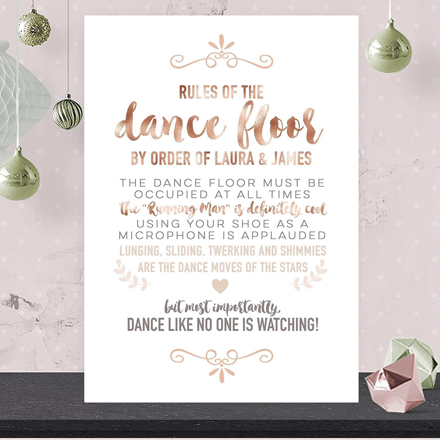 Personalised Rules Of The Dance Floor Wedding Sign In Rose