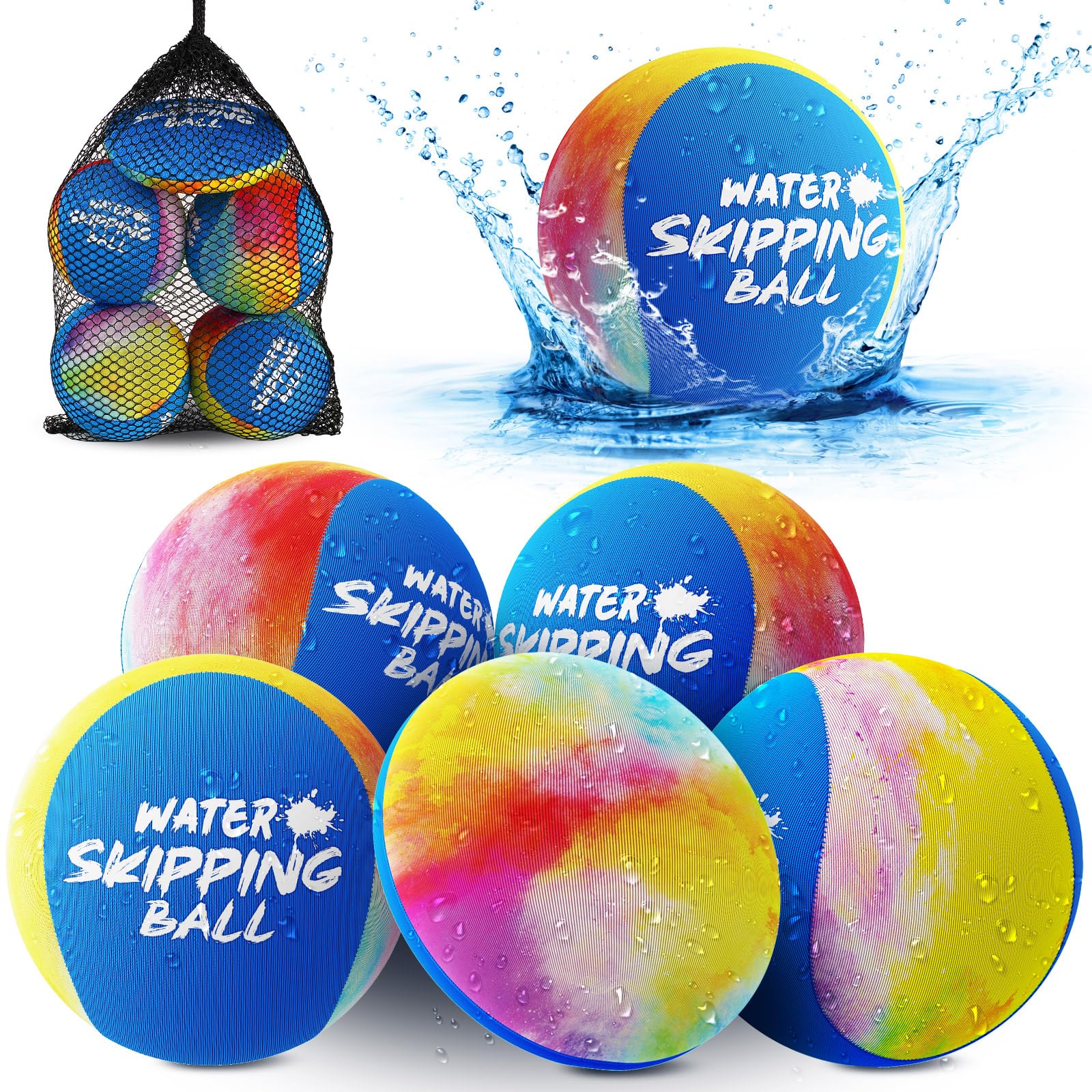 Photo 1 of 5 Pack Water Skip Balls- Water Bouncing Ball, Ink-Splashed Colorful Skipping Balls for Pool Beach Play, Summer Fun Beach for Kids 5-8-12 and Adult Boys Girls
