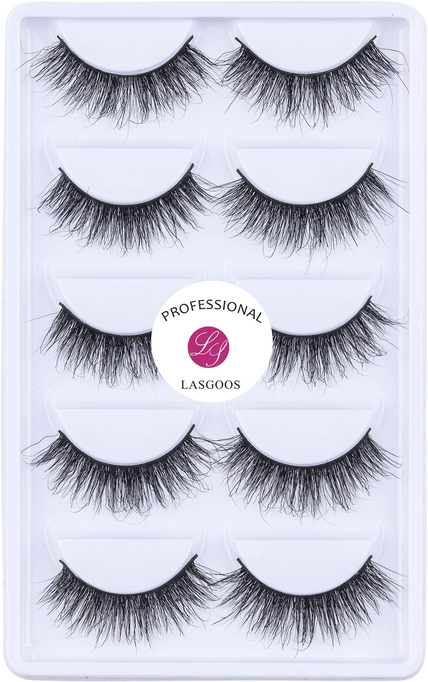 Luxurious 100% Siberian Mink Fur 3D False Eyelash LASGOOS Degisn Natural Messy Long Fake Eyelashes 5 Pairs/Box (A05)