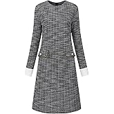 Hobemty Women's Tweed Dress Formal Work Long Sleeve Sheath Dresses