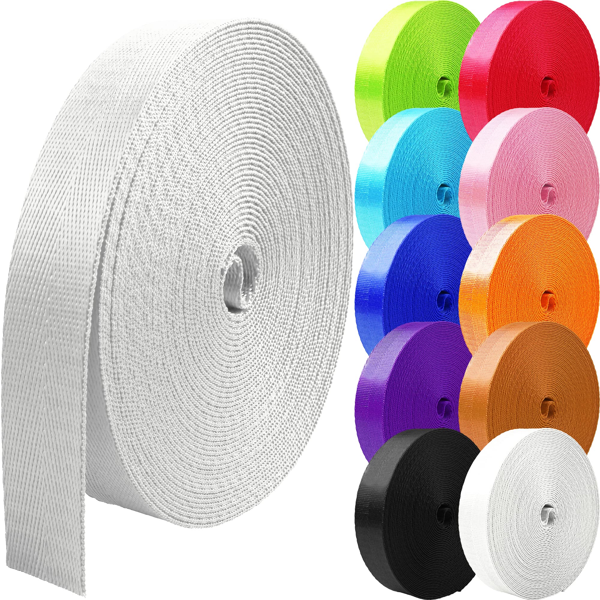 Photo 1 of Grosun 10 Yards Nylon Webbing 1 inch 1.5 inch 2 inch Webbing Nylon Strap Backpack Straps Belt, 10 25 50 3.3 Yards Webbing (White, 1 inch)