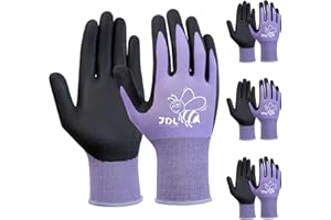 JDL 3 Pairs Nylon Nitrile Coated Gardening Gloves for Women, Touchscreen Yard Garden Gloves, Breathable Safety Work Gloves with Grip, Purple, Small