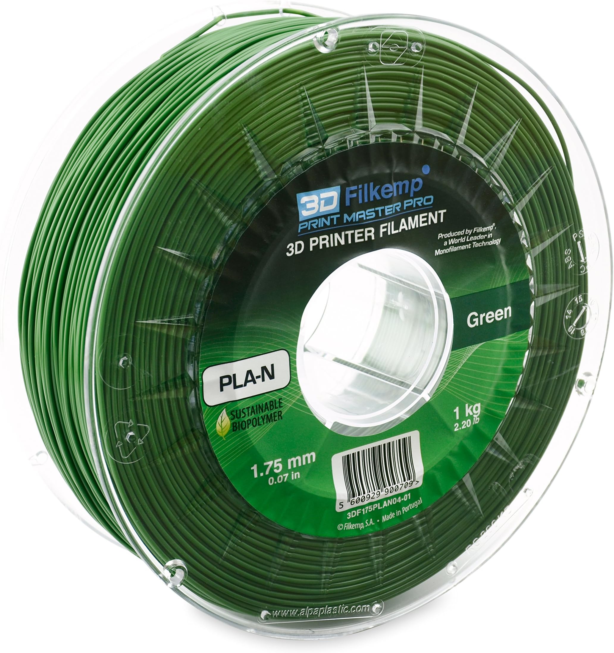 3D Filkemp Print Master Pro 3DF175PLAN04-01 Next Generation PLA 3D Printer Filament, Spool, 1.75 mm Diameter, Green