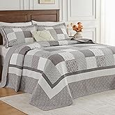 DDUOXIN Oversize King Bedspread - 120 W x120 L Extra Wide - 100% Cotton Patchwork Oversized Quilt with 2 Pillow Shams, Farmhouse Floral Lightweight Bedspreads Coverlet Sets, Gray-Patchwork
