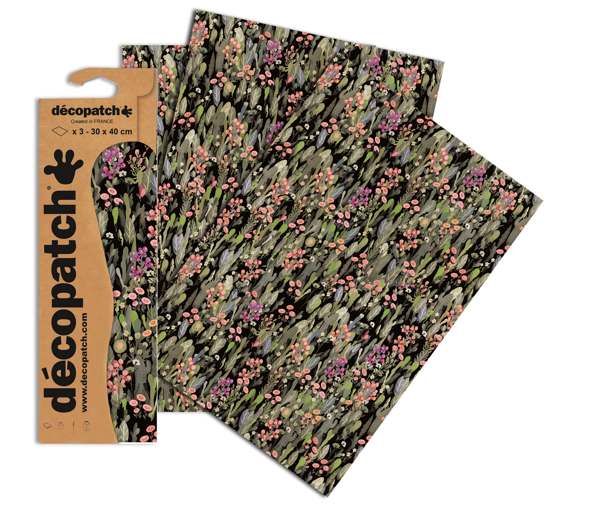 Décopatch Wild Flowers Paper, 30x40cm (Pack of 3 sheets)