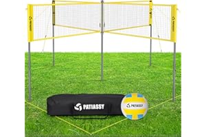 Patiassy 16FT 4 Square Volleyball Game Set with Adjustable Height, 4-Way Volleyball/Badminton Net Outdoor for Backyard, Lawn and Beach, Yellow