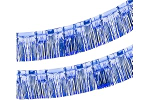 ILHSTY 2 Pack Iridescent Fringe Float Curtain, Metallic Foil Fringe Garland Shiny Wall Hanging Drapes Tassel Foil Float for Parade Float Trailer, Outdoor Indoor Birthday Holiday Party Decoration (Royal Blue)