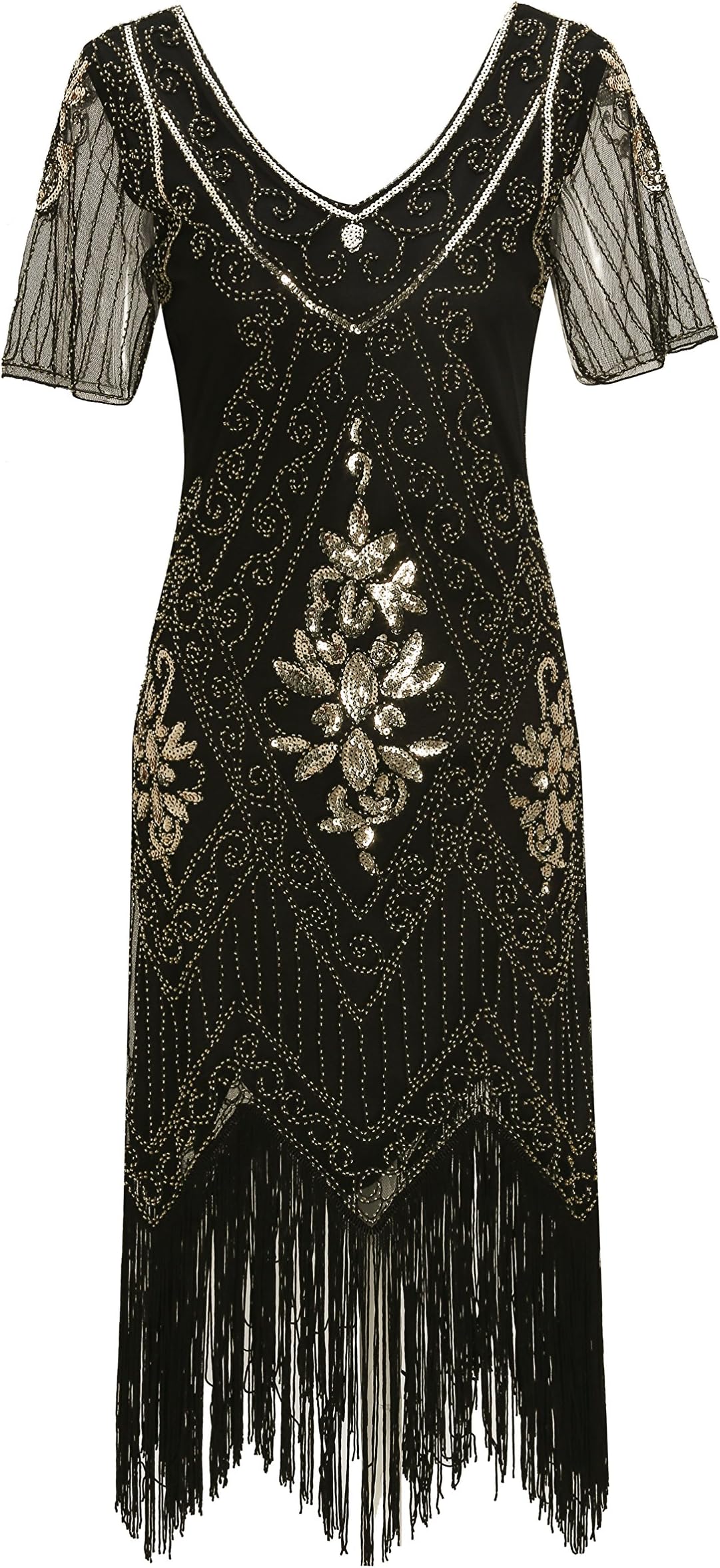 Women's 1920s Deep V Neck Sexy Adjustable Straps Gatsby Party Dress Vintage Sequin for Evening Prom