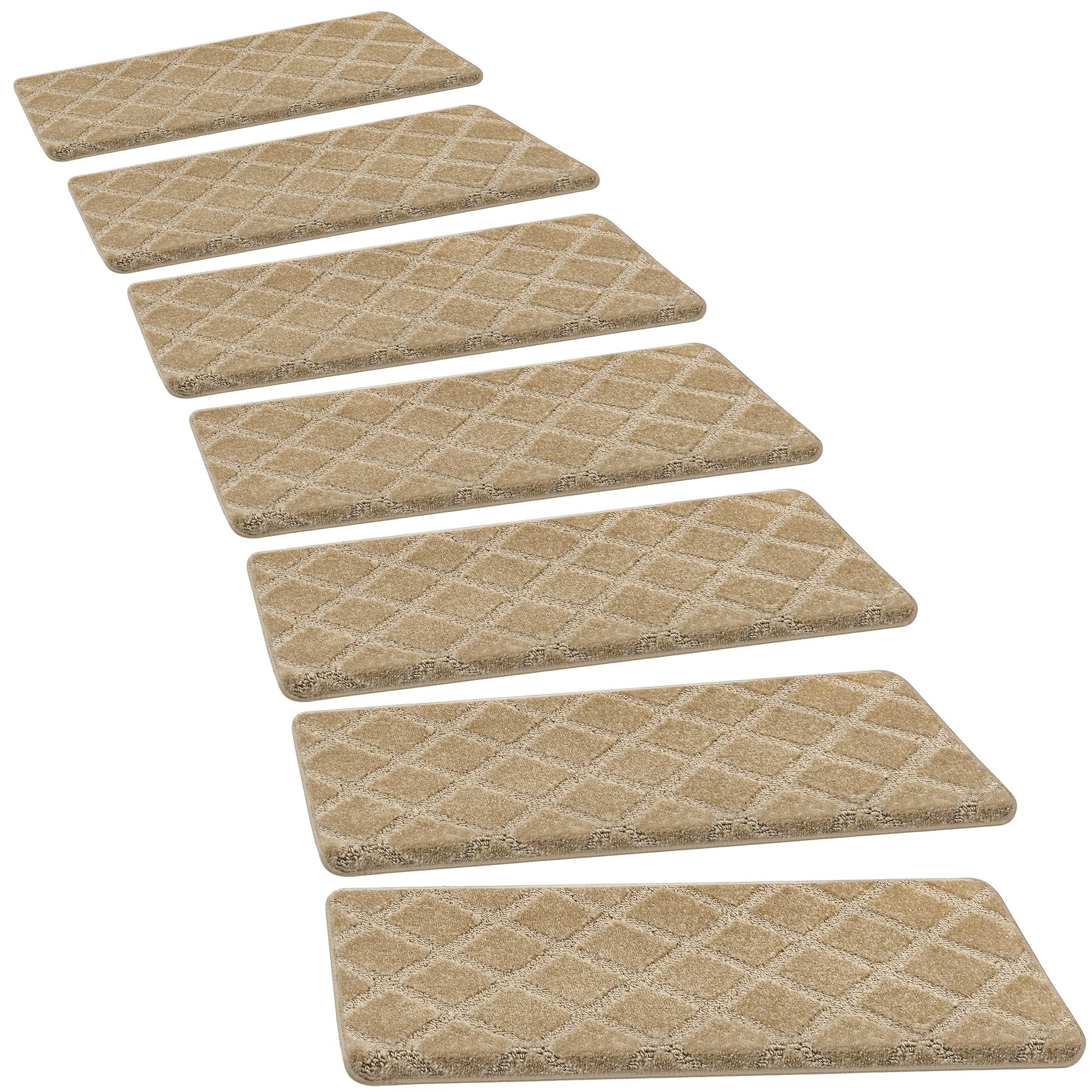 Photo 1 of (partial set) PURE ERA Bullnose Carpet Stair Treads Set Tape Free Non-Slip Indoor Stair Protectors Pet Friendly Rugs (14 Pieces,Khaki Diamond Trellis)