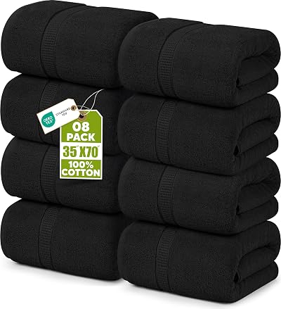 Utopia Towels Premium Jumbo Bath Sheet 90 x 180 cm 8 Pack Black