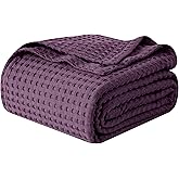 Elegant Comfort Premium 100% Cotton Waffle Blanket - Lightweight Breathable Waffle Weave Bed Blanket - Soft and Warm All Season Blanket for Couch, Sofa and Bed, Queen Size 90x90 Inches, Purple