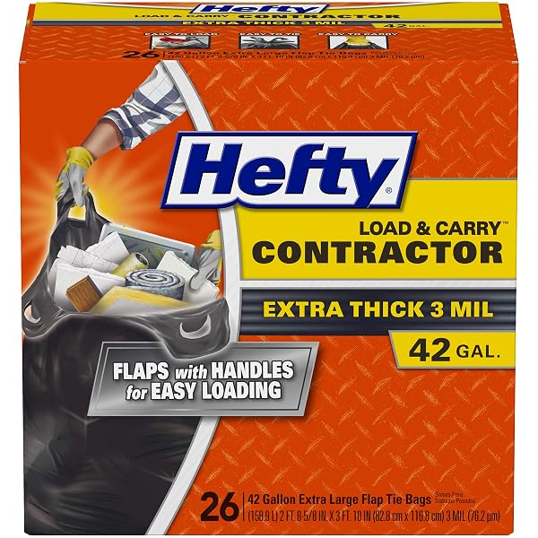 HEFTY LOAD & CARRY HEAVY DUTY CONTRACTOR LARGE TRASH BAGS, 42 GALLON, 26 COUNT