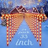 COOLWUFAN 24 Pack Chrismas Candy Cane Lights, 33'' Light Up Candy Cane Chrismas Decoration Outdoor Yard, Waterproof Xmas Outside Decor Pathway Lights