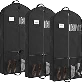 Simple Houseware 54" Travel Garment Bag with Pockets, Lightweight, 3 Pack | 5" Gusset, 26" Wide, for Suits, Dresses, Coats, Tuxedos, Large Accessory Pockets, Foldable, Non-Woven &amp; 300D Polyester Cover