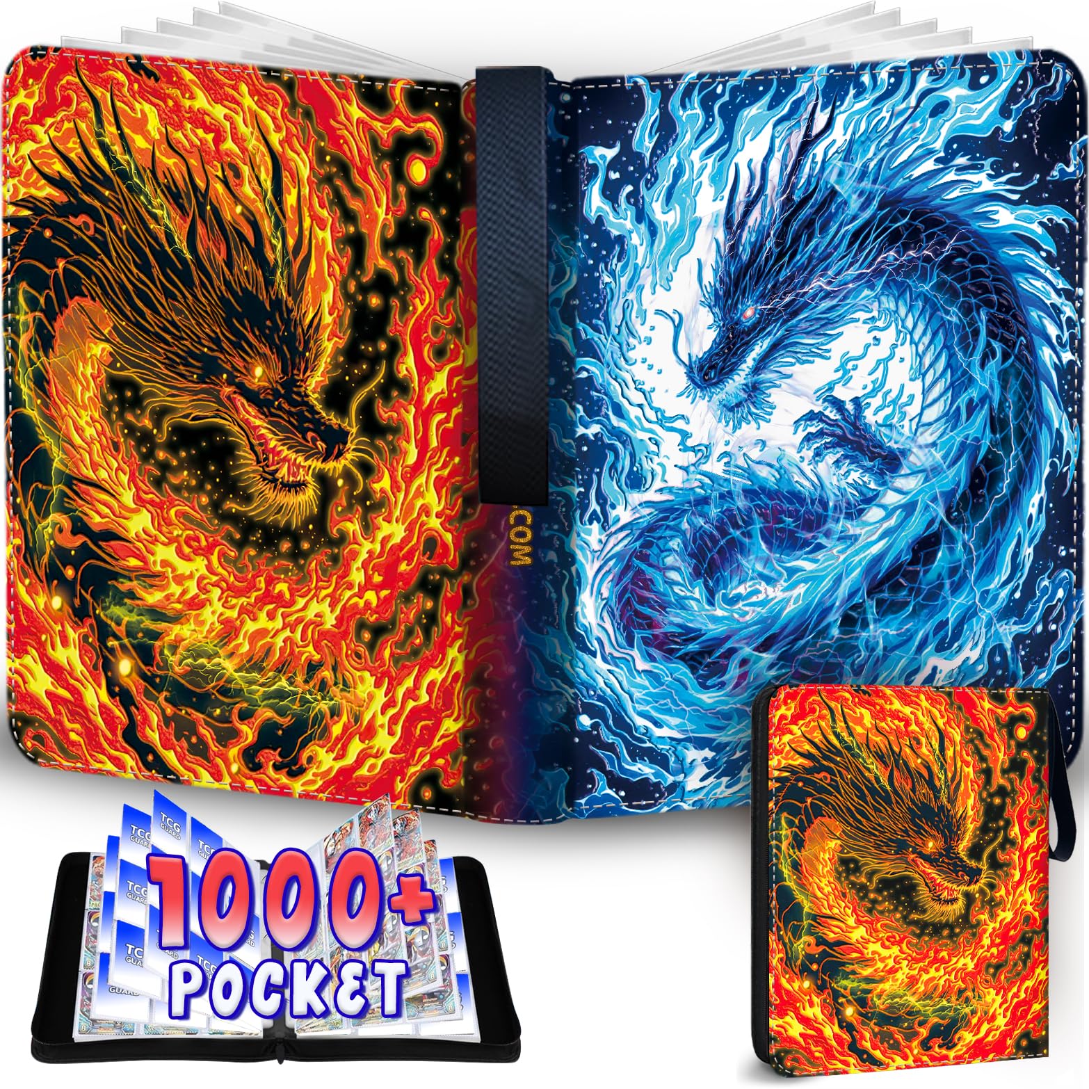 Photo 1 of 1008 Card Binder 9 Pocket Trading Card Binder with 56 Page 3-Ring Removable Sleeves, High Storage Waterproof Card Holder Collection Card Album Carrying Organizer Case for MTG TCG Cards - Double Dragon