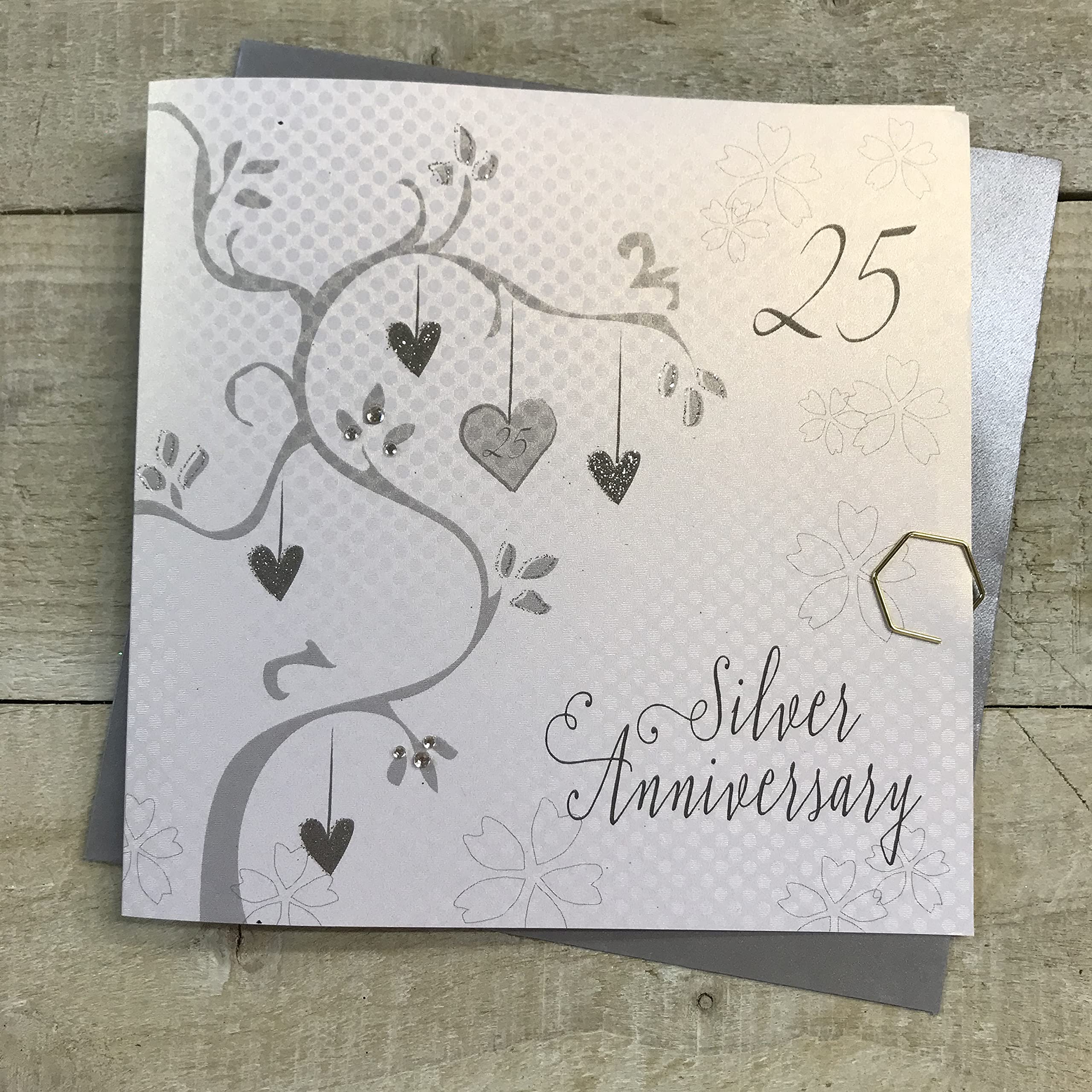 white cotton cards Silver Wedding, Handmade 25th Card (Anniversary Tree, Code AB25)