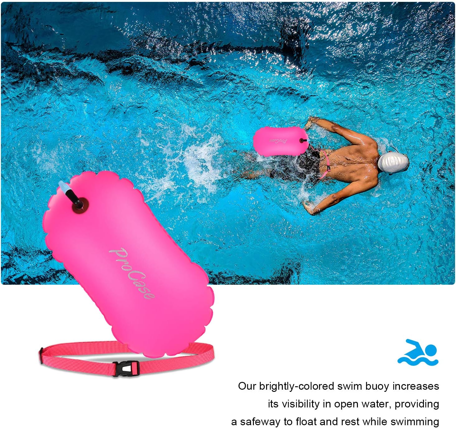 ProCase Highly Visible Swim Buoy, Lightweight Tow Float with Adjustable Waist Belt for Open Water Swimming Kayaking - Image 3
