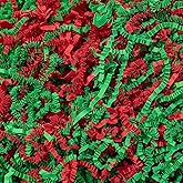 Mefleet 1 LB Crinkle Cut Paper Shred Filler Green & Red Crinkle Shredded Paper for Gift Box - Gift Basket Bag Filler - Grass Cushion Stuffing for Christmas Holiday Packaging Wrapping