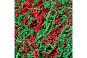 Mefleet 1/2 LB Crinkle Cut Paper Shred Filler 8 oz Green & Red Crinkle Shredded Paper for Gift Box - Gift Basket Bag Filler - Grass Cushion Stuffing for Christmas Holiday Packaging Wrapping