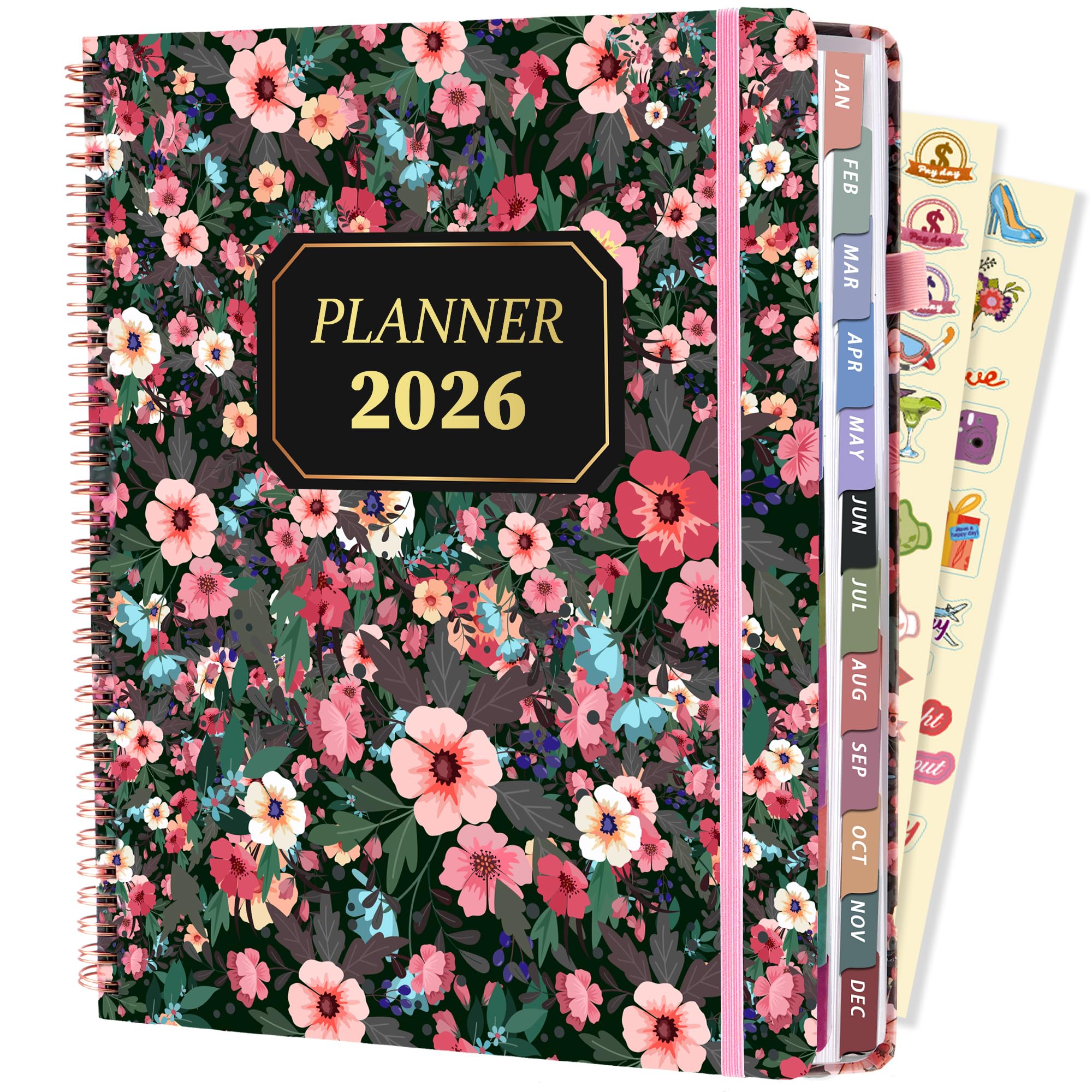 Photo 1 of 2026 Planner Weekly and Monthly Daily Hard Cover Calendar Planners 8.5 x 11 Jan 2026-Dec 2026 for Women with Stickers & Tabs Large Yearly Agenda for Mom Work Home- Floral