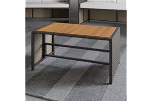 Edenbrook Bayview Rattan Patio Furniture - Mix and Match Outdoor Furniture, Table Only, Brown Rattan/Grey Wood, 29.5"D x 17.75"W x 15.75"H