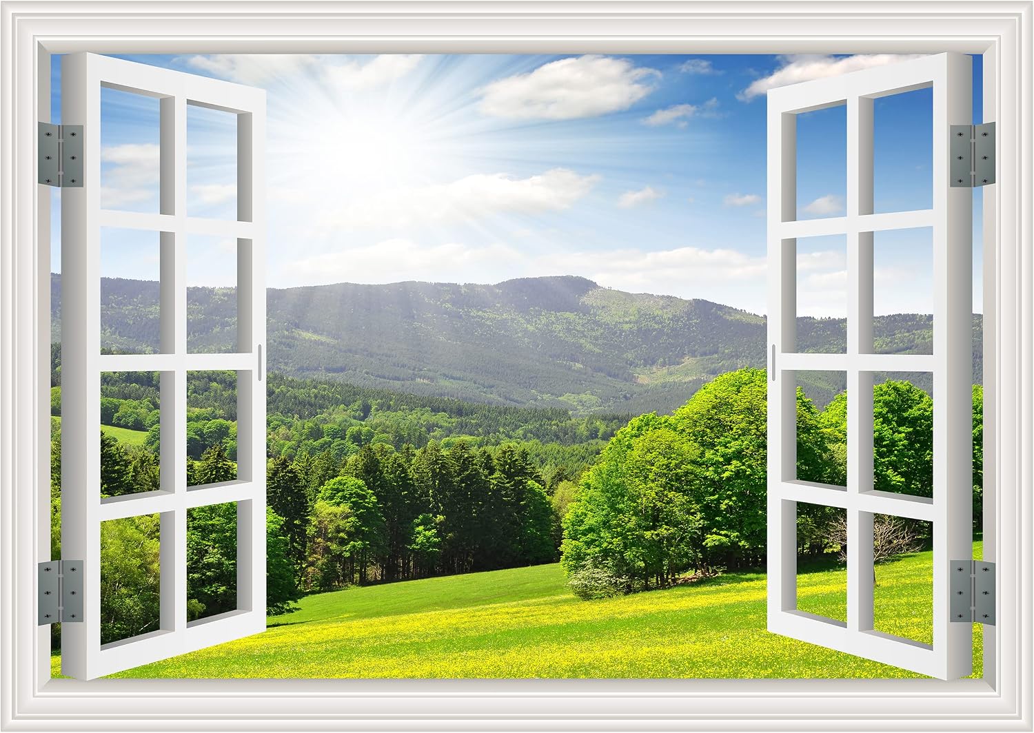 FLFK Fake Window Wall Sticker - Landscape Faux Window Wall Mural for Wall Decor, Stick and Peel Wall Decals,48"x32",Set of 2 Sheets
